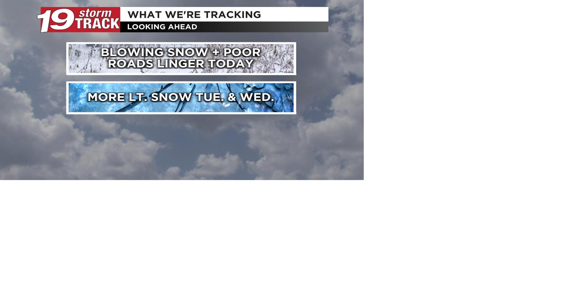 Blowing snow and poor travel to continue today; track another clipper set to bring light snow Tuesday and Wednesday