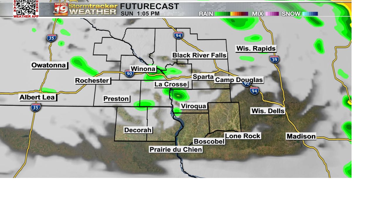 Sunday is looking cool and breezy with a few scattered rain chances ...