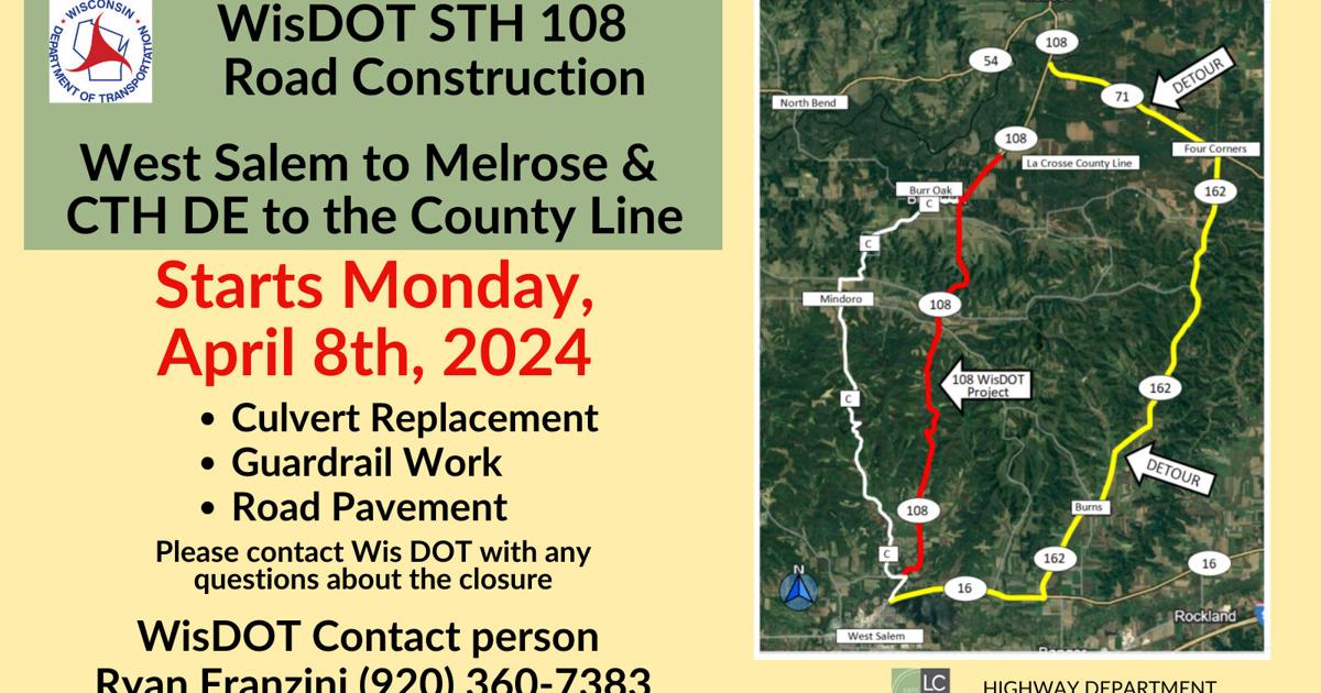 Reconstruction of Hwy. 108 in La Crosse Co. means closures, detours | News | wxow.com Reconstruction of Hwy. 108 in La Crosse Co. means closures, detours | News | wxow.com