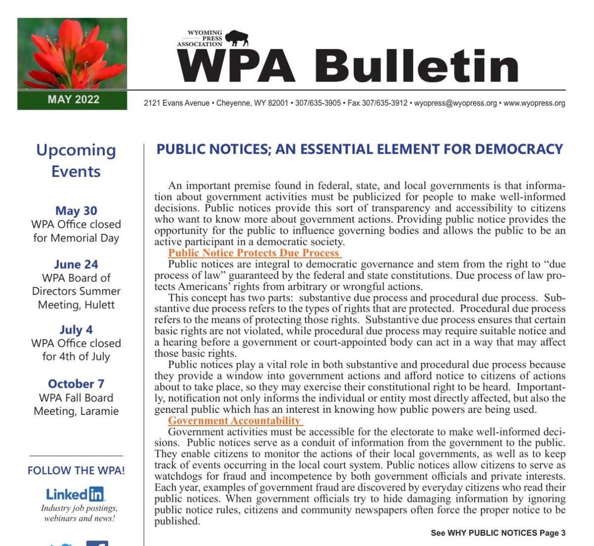 WPA May 2022 Bulletin