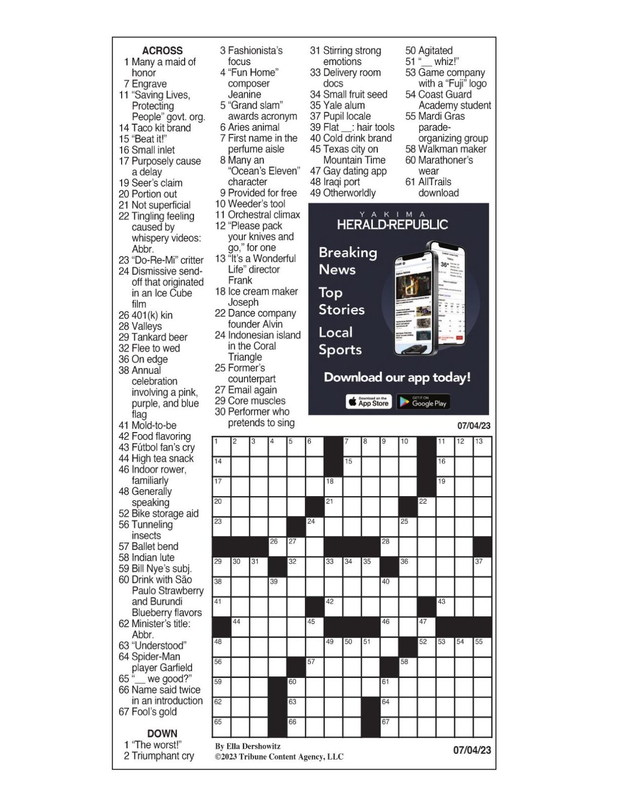 LA Times Crossword July 4, 2023 Crosswords