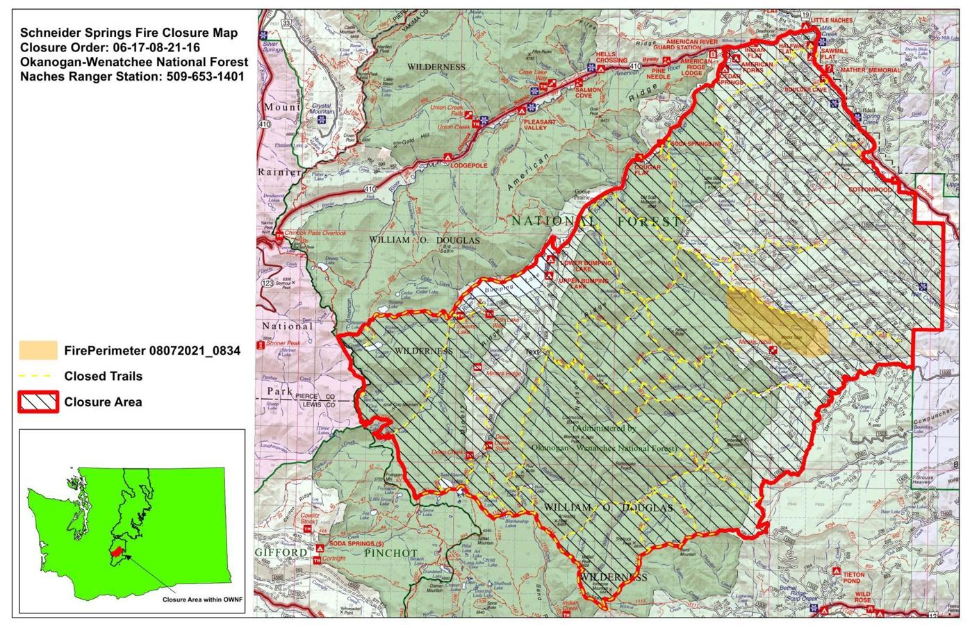 Schneider Springs Fire and closure map