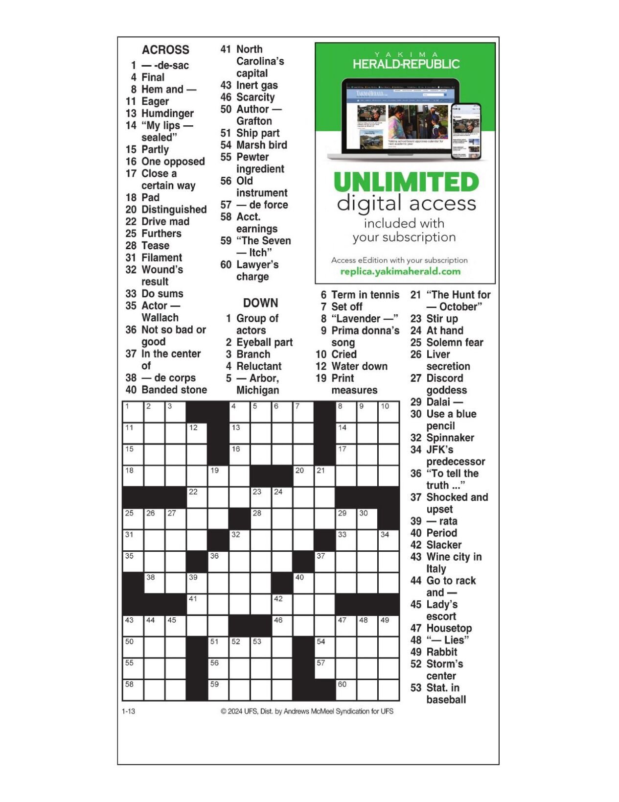 AM Crossword Jan 13 2024 Crosswords Yakimaherald Com   65a20076e84f4.preview 