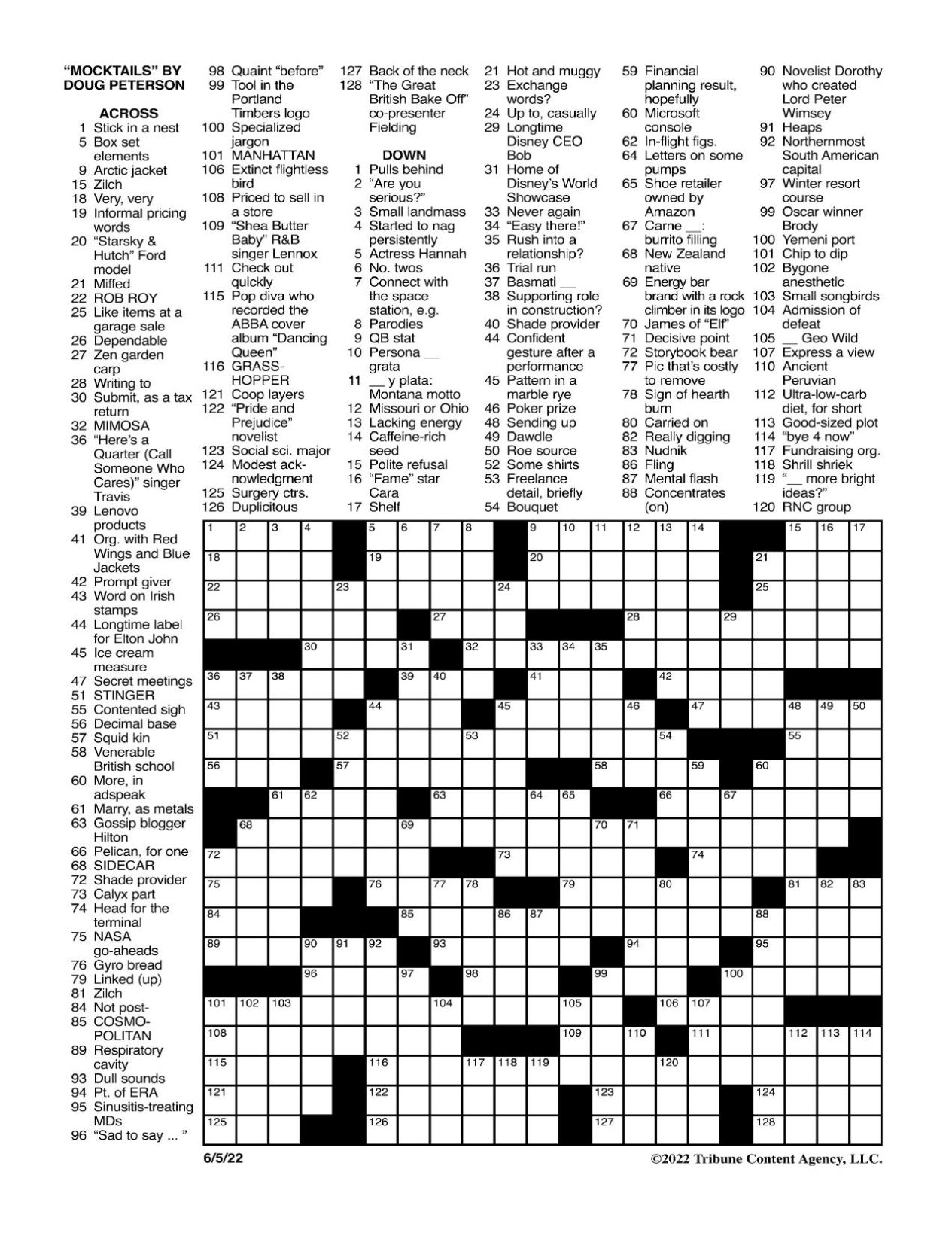 LA Times Crossword June 5, 2022 Crosswords