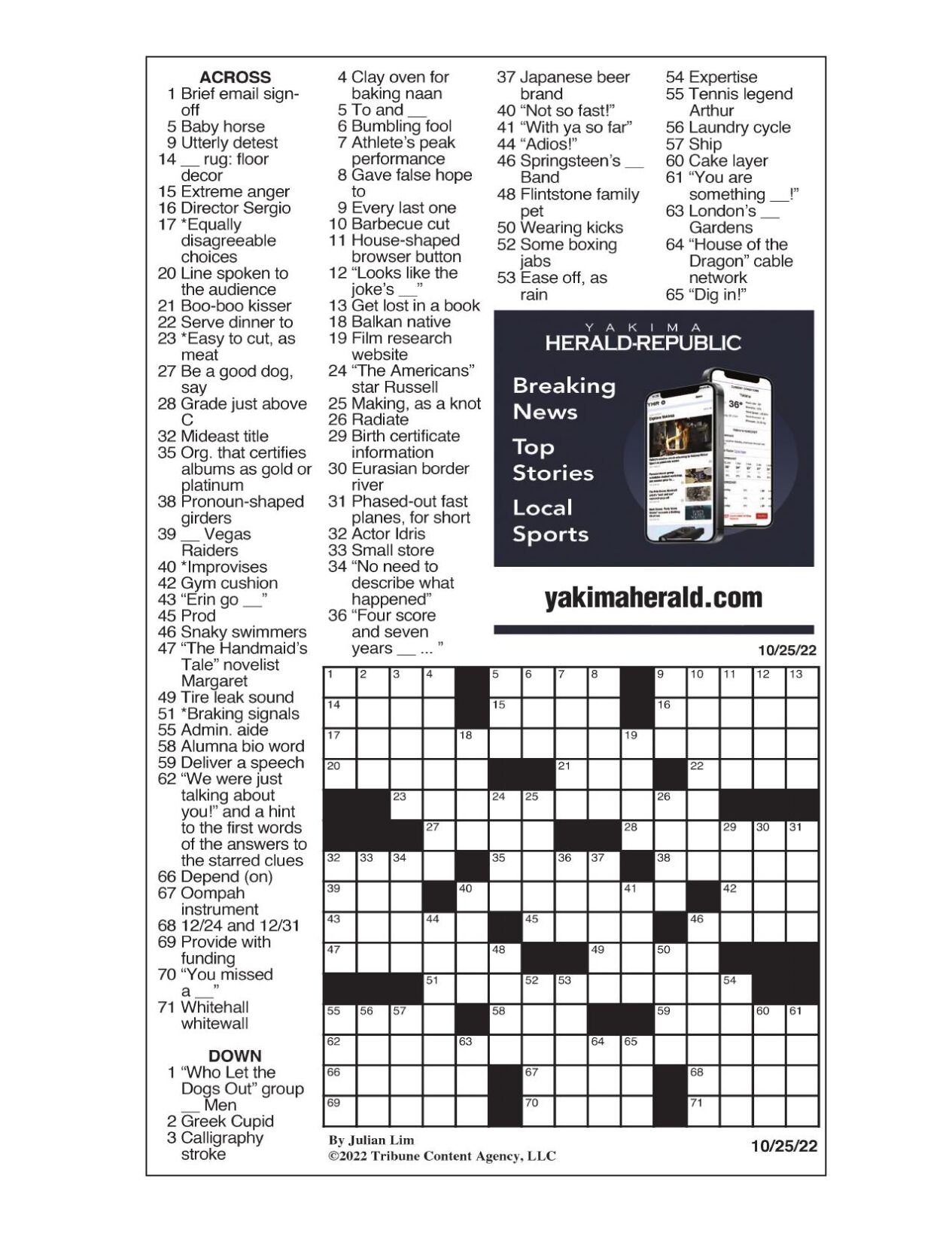 LA Times Crossword Oct. 25, 2022 Crosswords