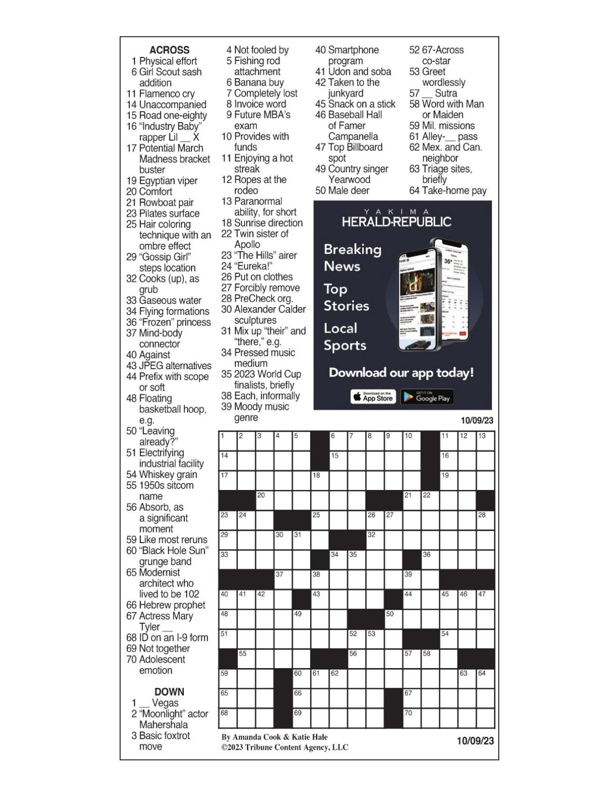 LA Times Crossword: Oct. 9, 2023 | Crosswords | yakimaherald.com