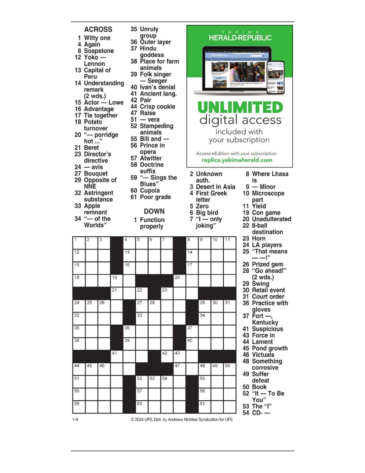 AM Crossword Jan 9 2024 Crosswords Yakimaherald Com   659cf817a924b.preview 