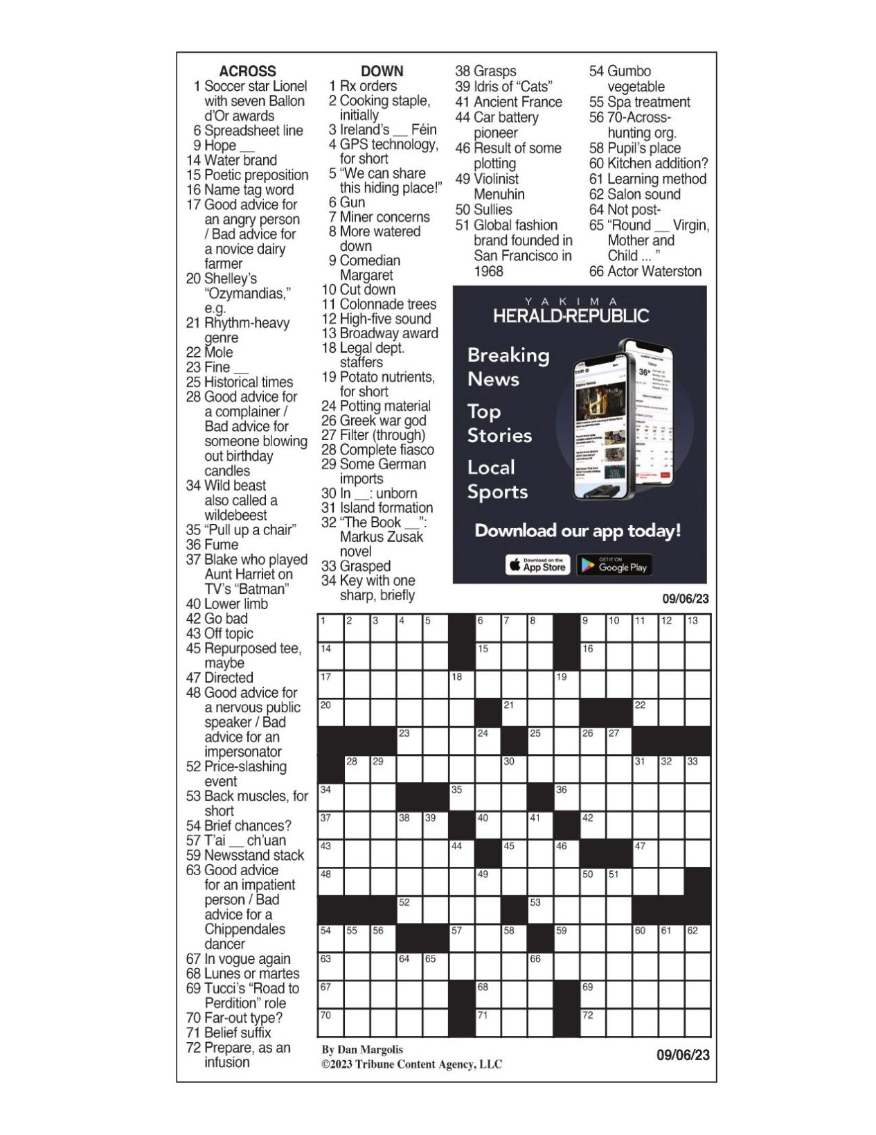 LA Times Crossword 4 Sep 23, Monday 