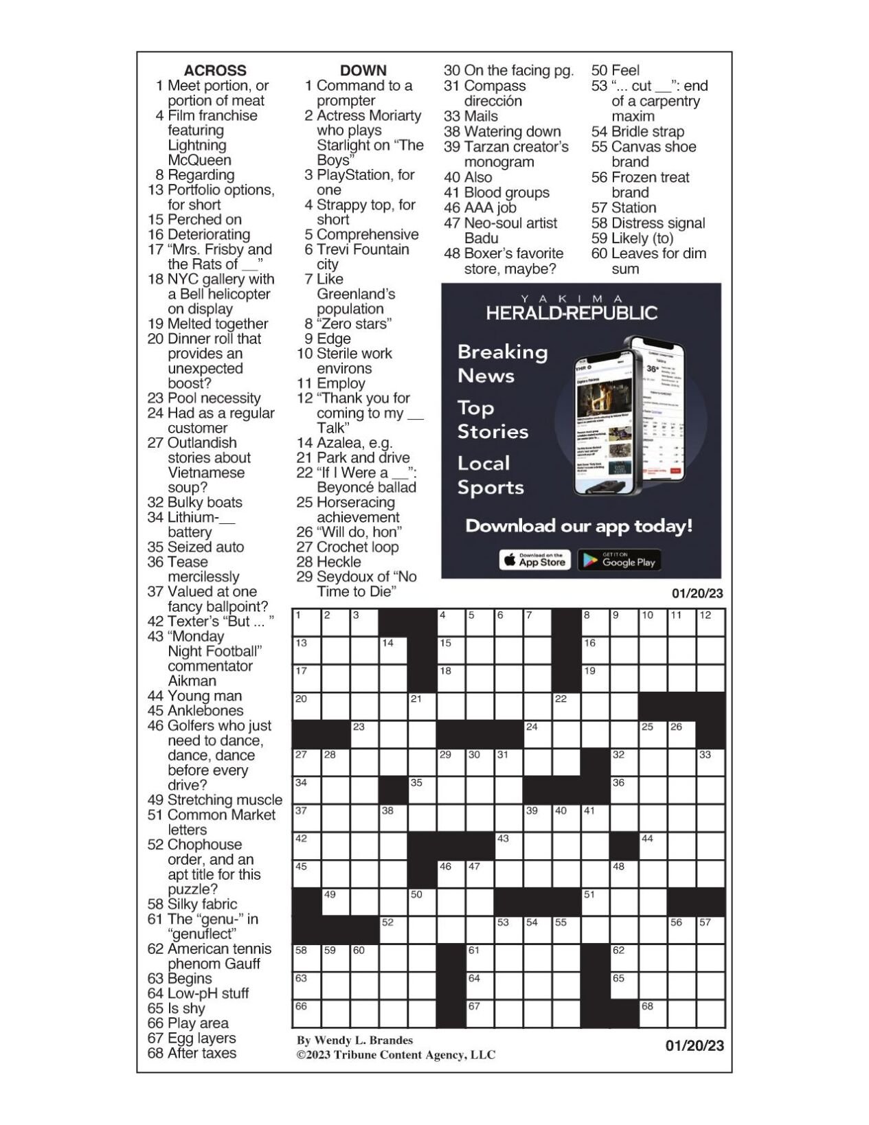 LA Times Crossword Jan. 20, 2023 Crosswords