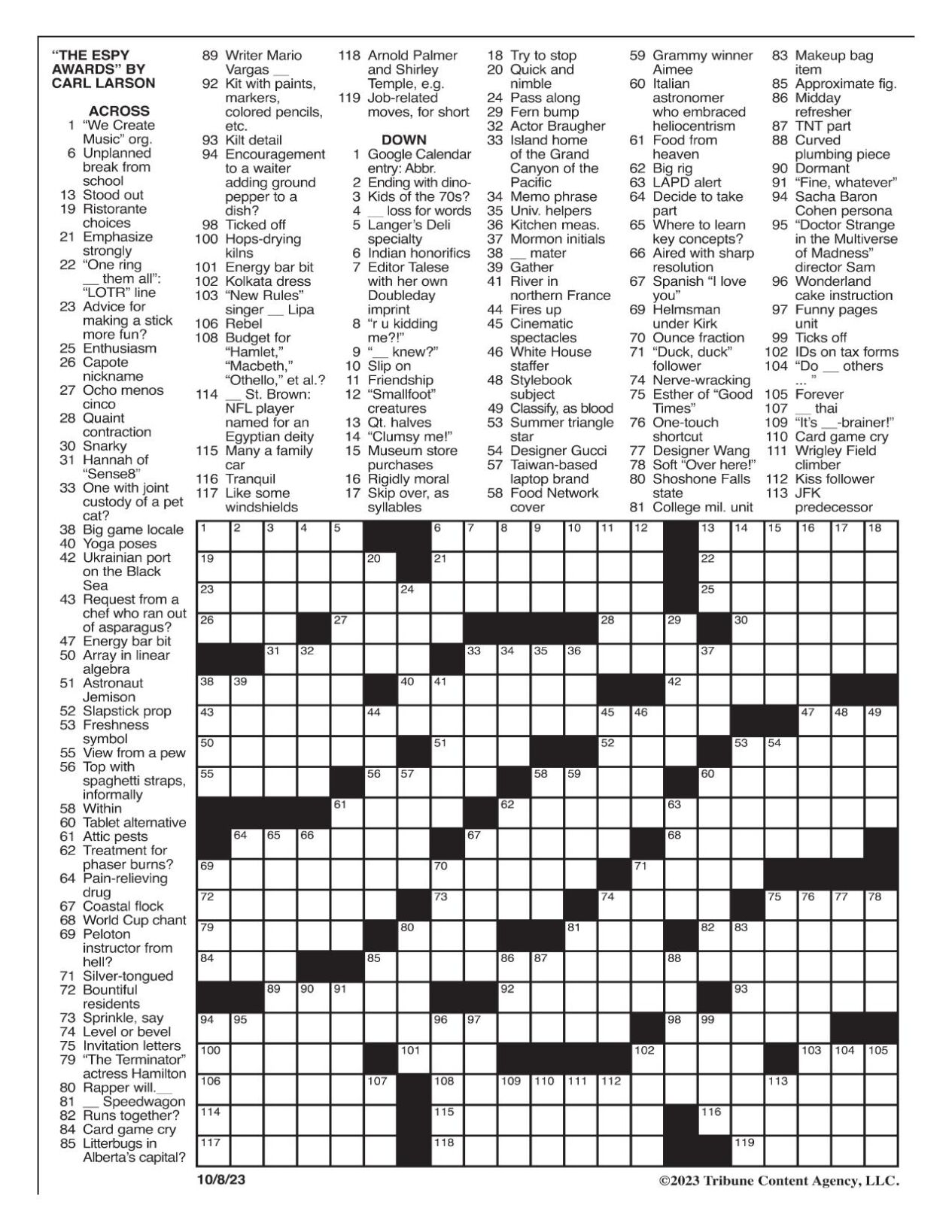 LA Times Crossword 10 Oct 23, Tuesday 