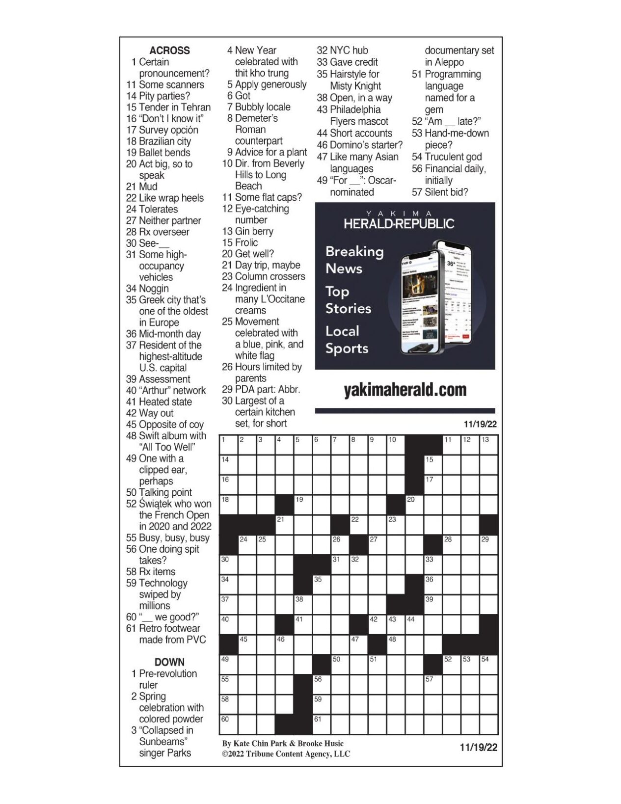 LA Times Crossword 14 Nov 19, Thursday 