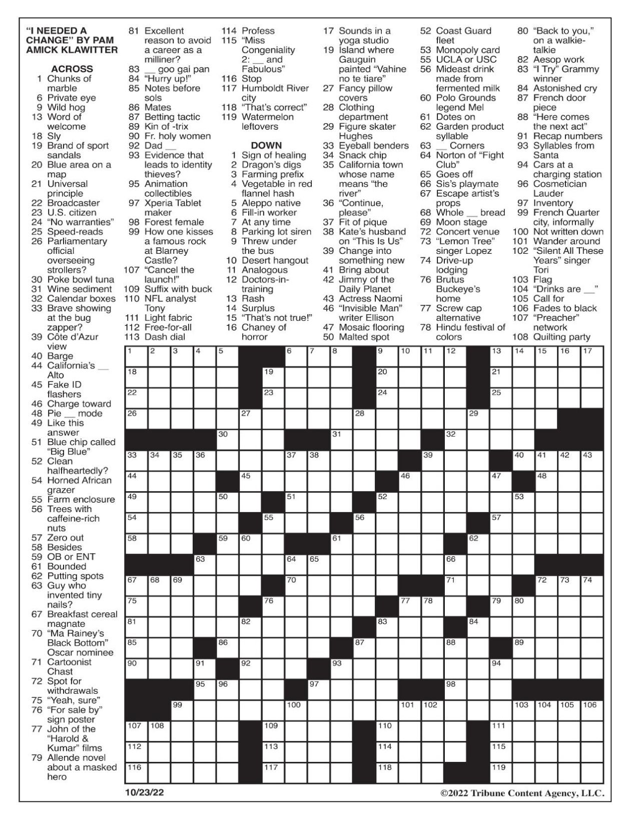 LA Times Crossword: Oct 23 2022 Crosswords yakimaherald com