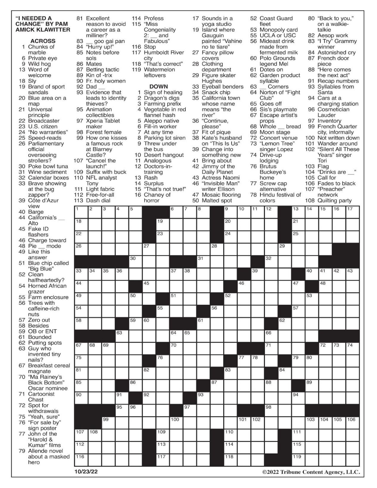 LA Times Crossword Oct. 23, 2022 Crosswords