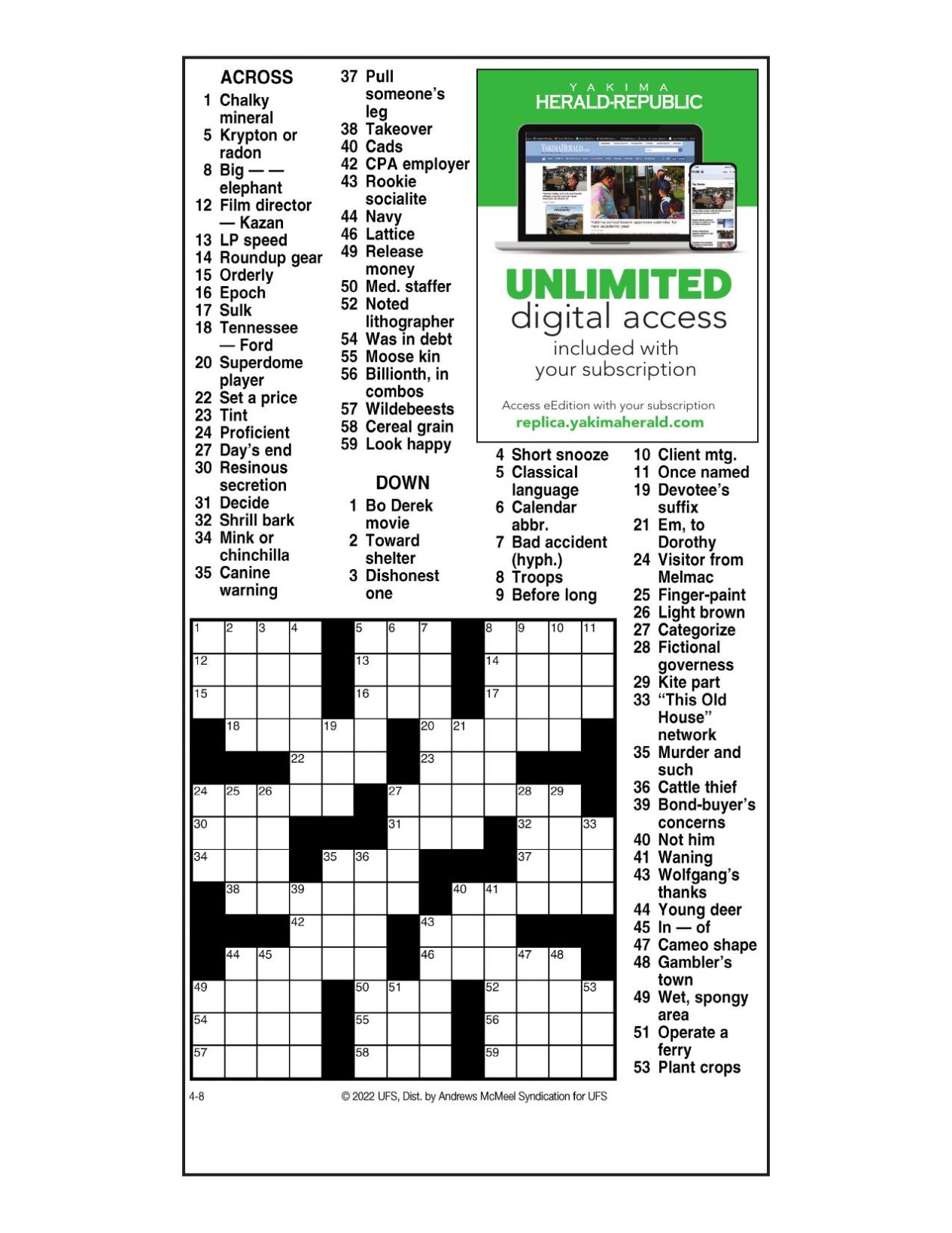 Andrews McMeel Crossword April 8 2022 Crosswords Yakimaherald