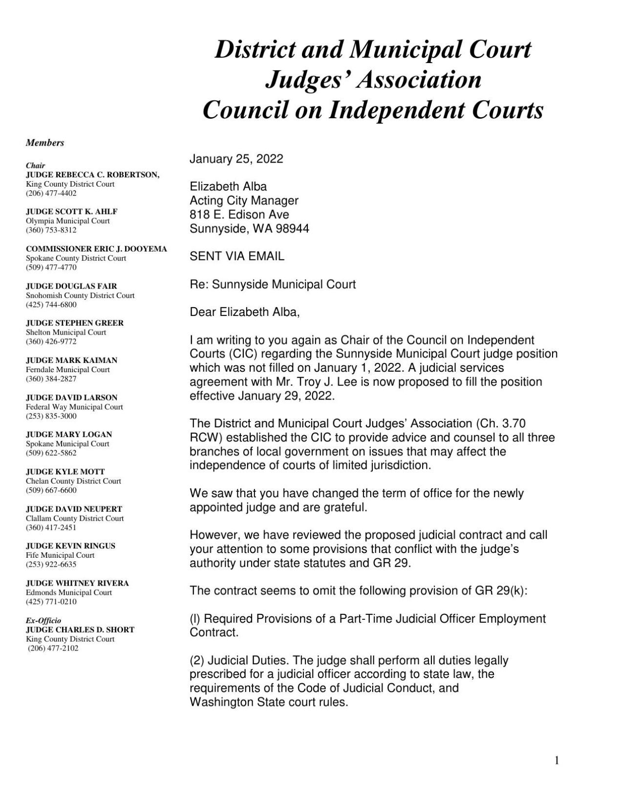 Judges association letter to Sunnyside | | yakimaherald.com