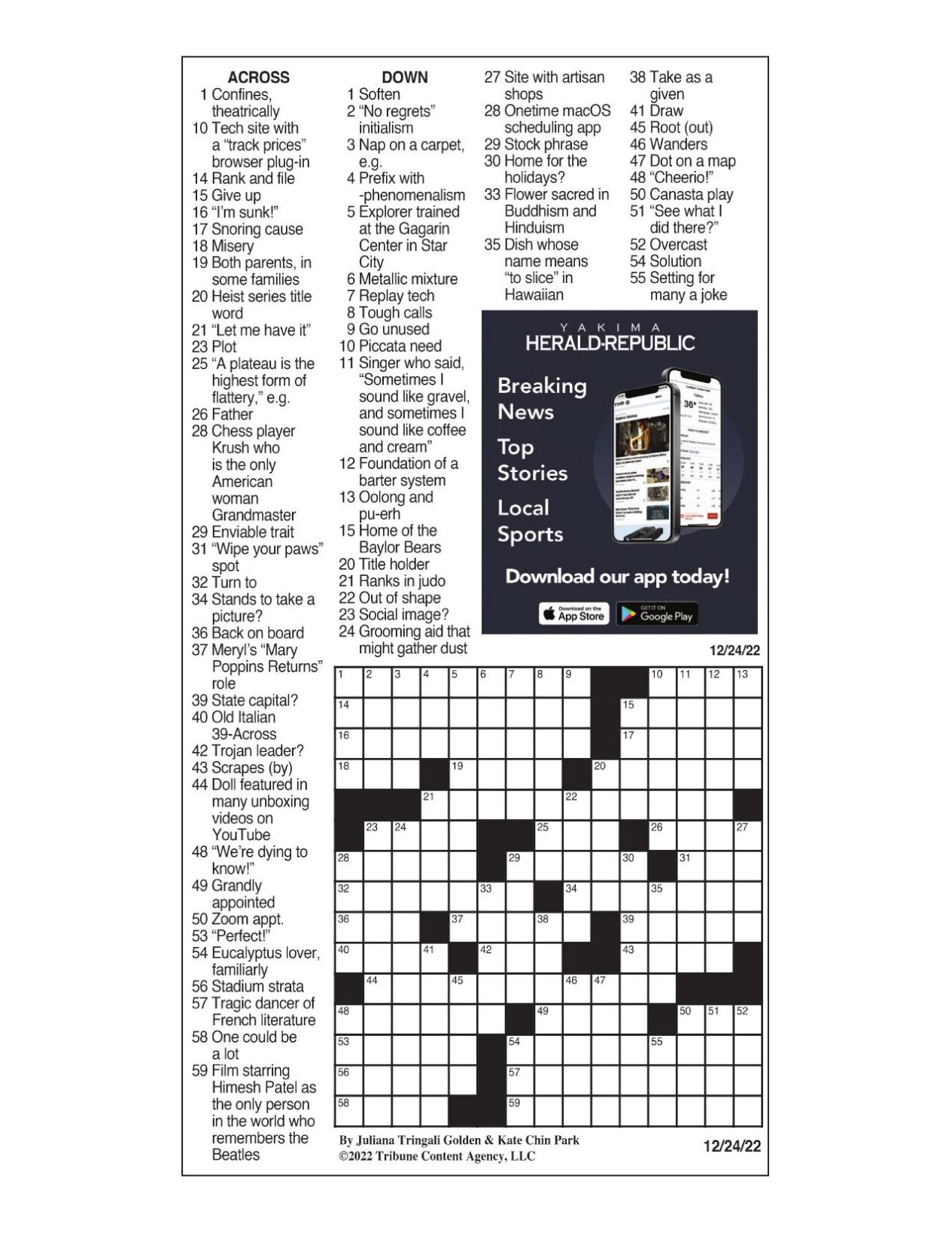 LA Times Crossword 22 Dec 20, Tuesday 