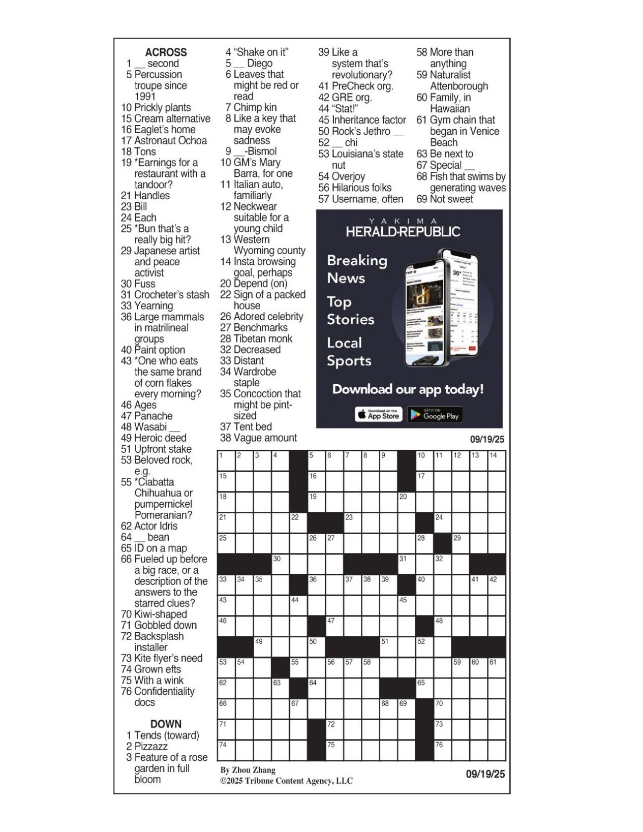 La times crossword: sept. 19, 2025 | crosswords | yakimaherald.com