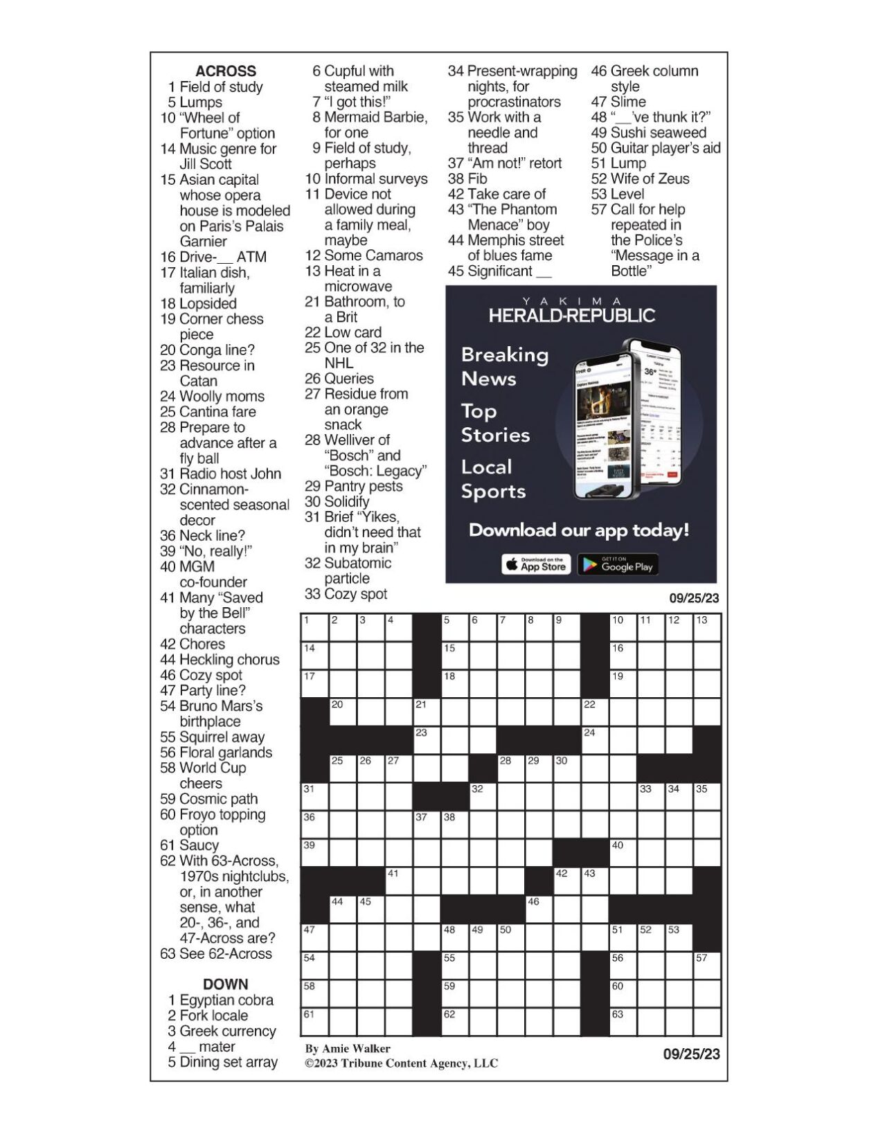 LA Times Crossword 25 Sep 23, Monday 