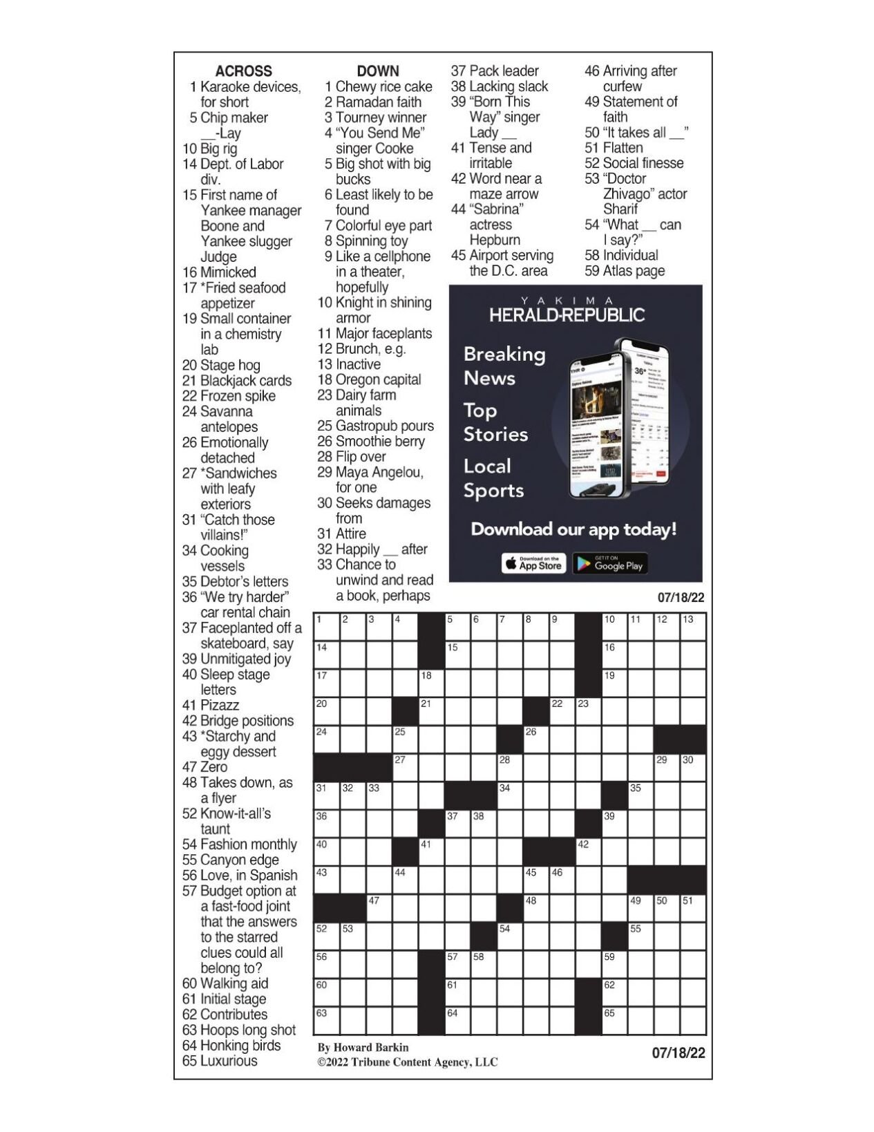 La Times Printable Crosswords