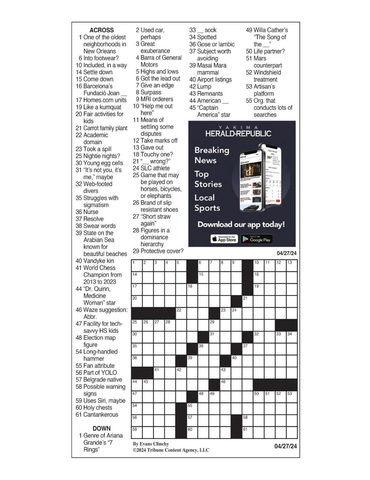 LA Times Crossword April 27, 2024 Crosswords