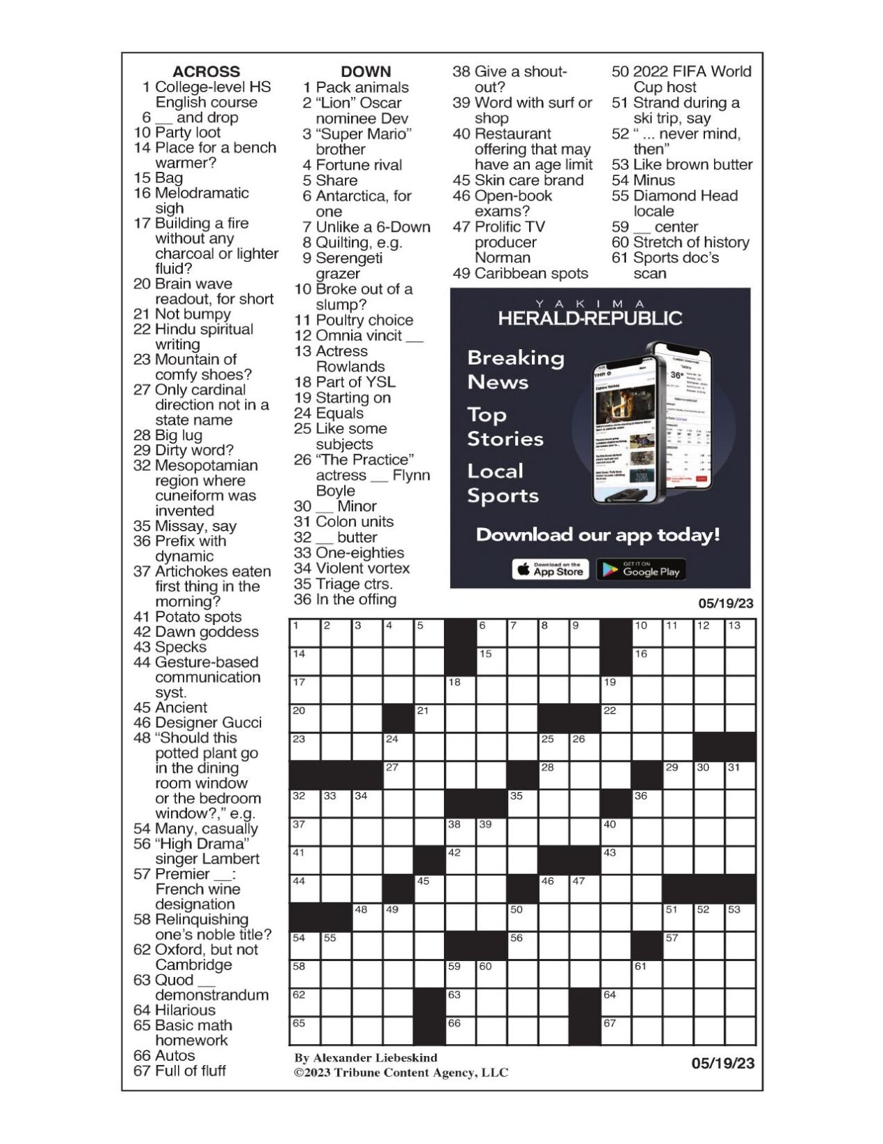 LA Times Crossword 1 May 23, Monday 