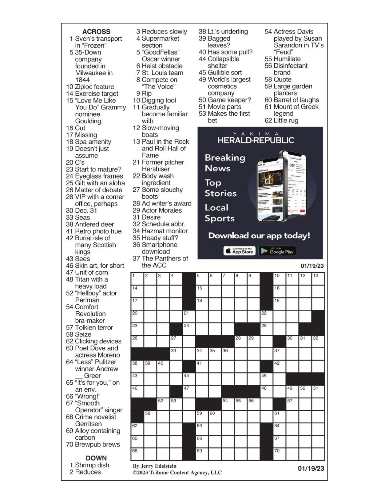 LA Times Crossword Jan. 19, 2023 Crosswords