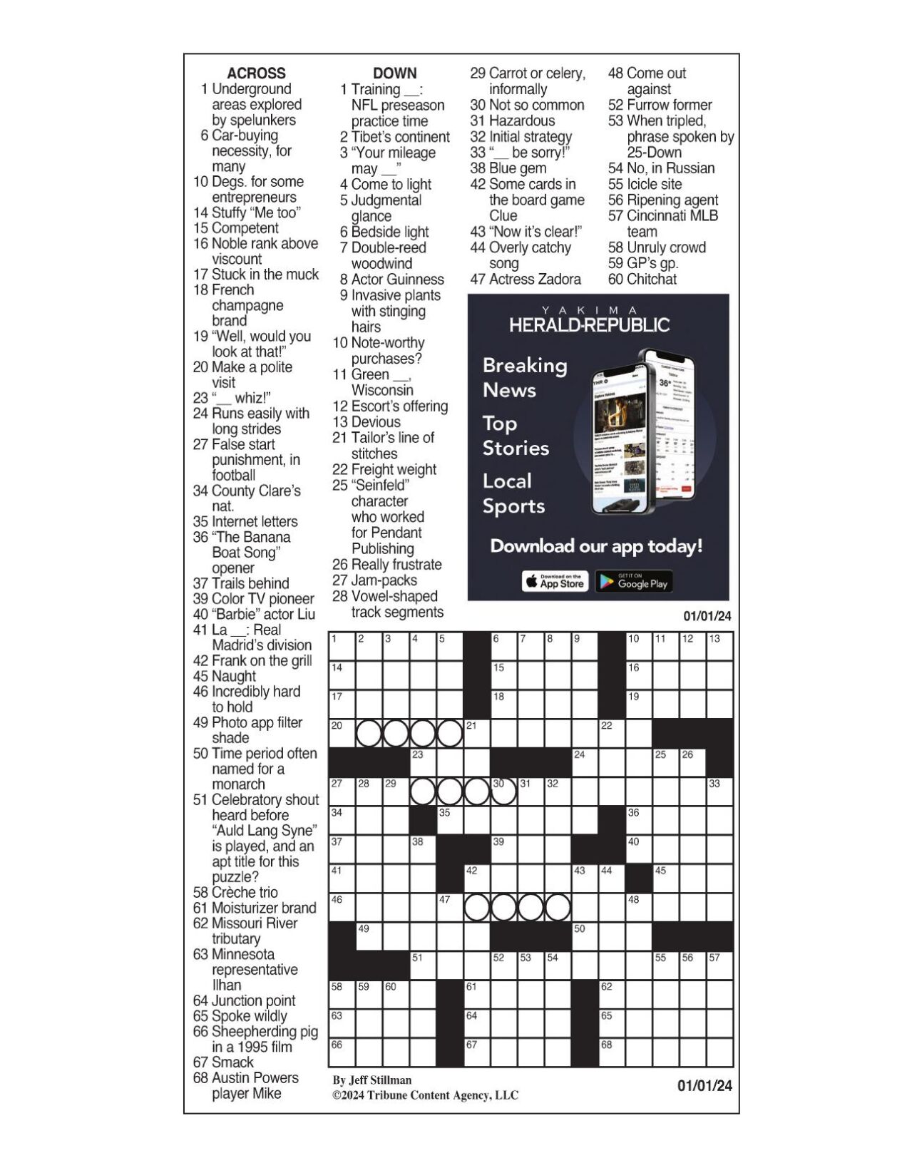 LA Times Crossword: Jan. 1, 2024 | Crosswords | Yakimaherald.com