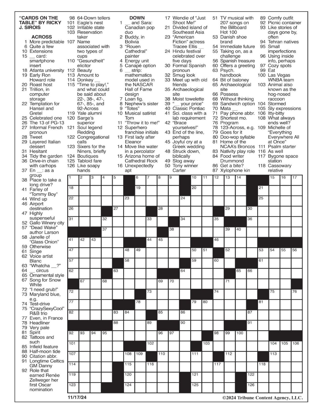 LA Times Crossword: Nov. 17, 2024 | Crosswords | yakimaherald.com
