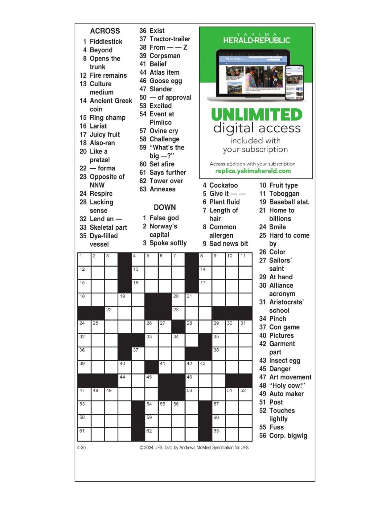 AM Crossword April 30, 2024 Crosswords