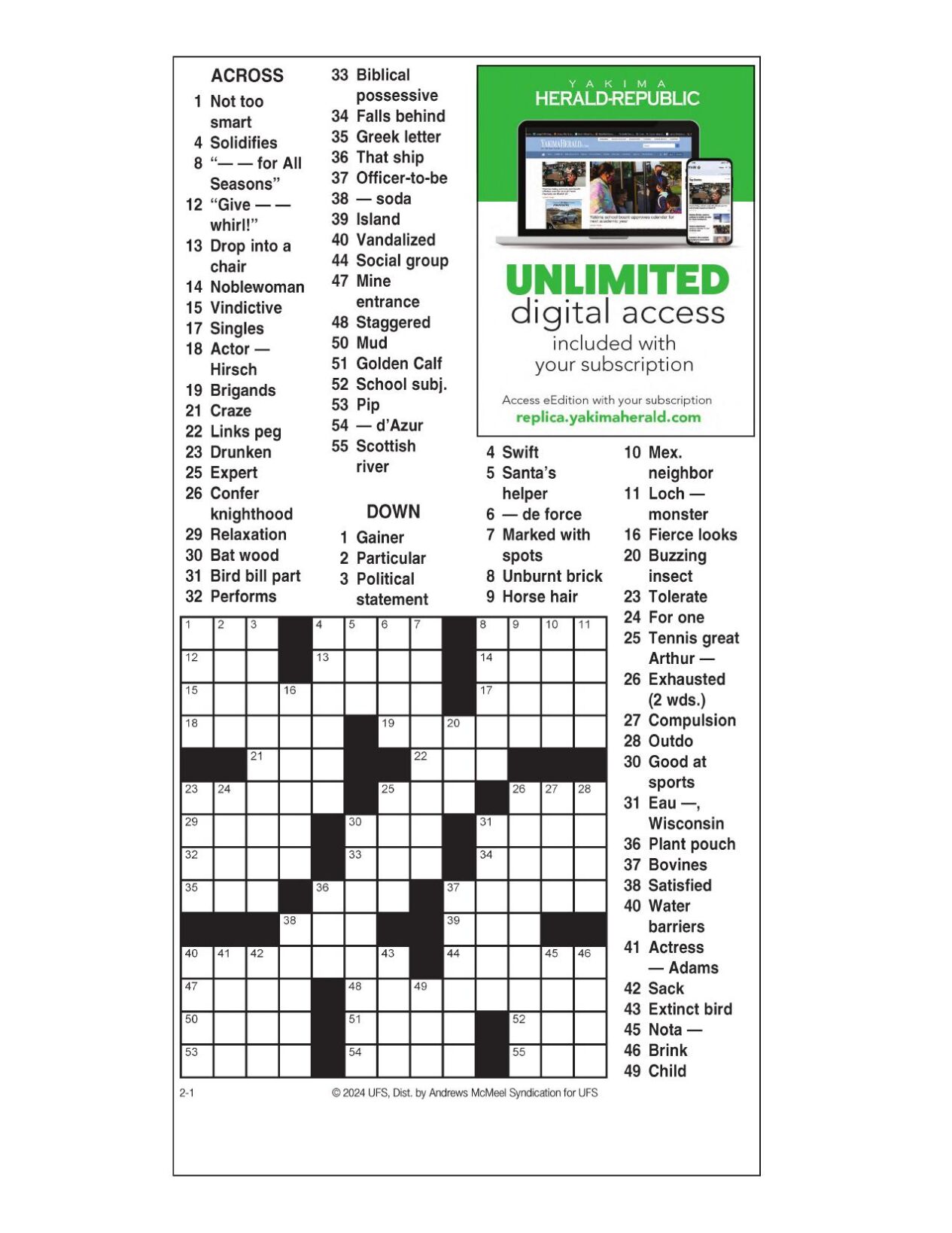 AM Crossword Feb 1 2024 Crosswords Yakimaherald Com   65b5a1804f85d.preview 