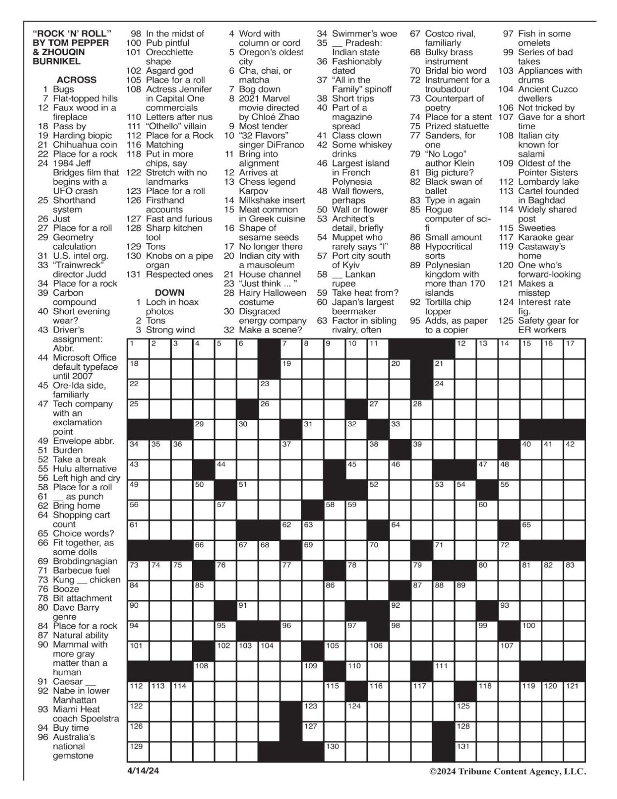 LA Times Crossword April 14, 2024 Crosswords