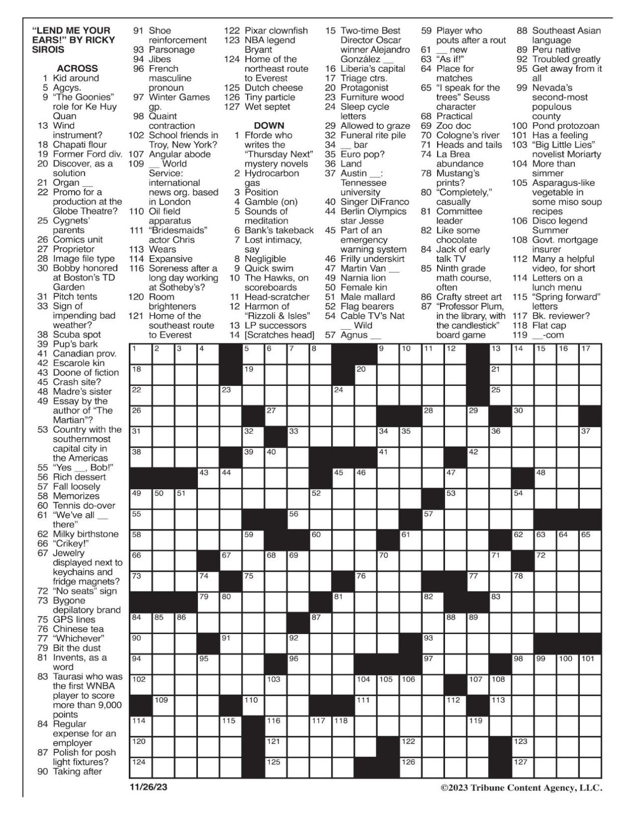 LA Times Crossword: Nov. 26, 2023 | Crosswords | Yakimaherald.com