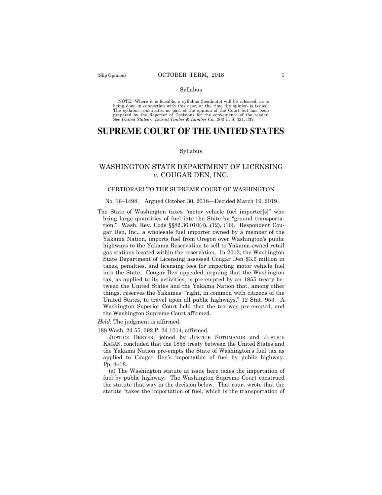U.S. Supreme Court ruling on Yakama gas taxes