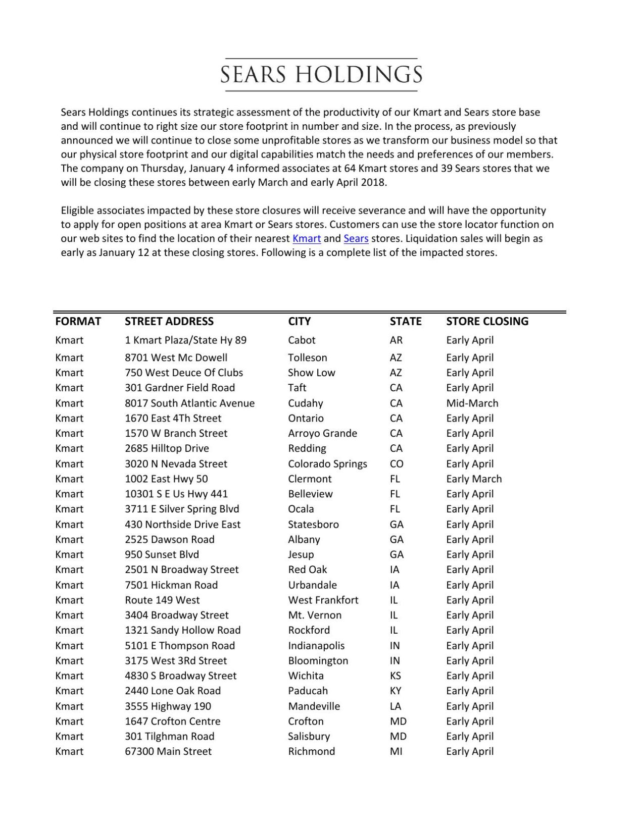 Click here for the full list of Sears, Kmart closures