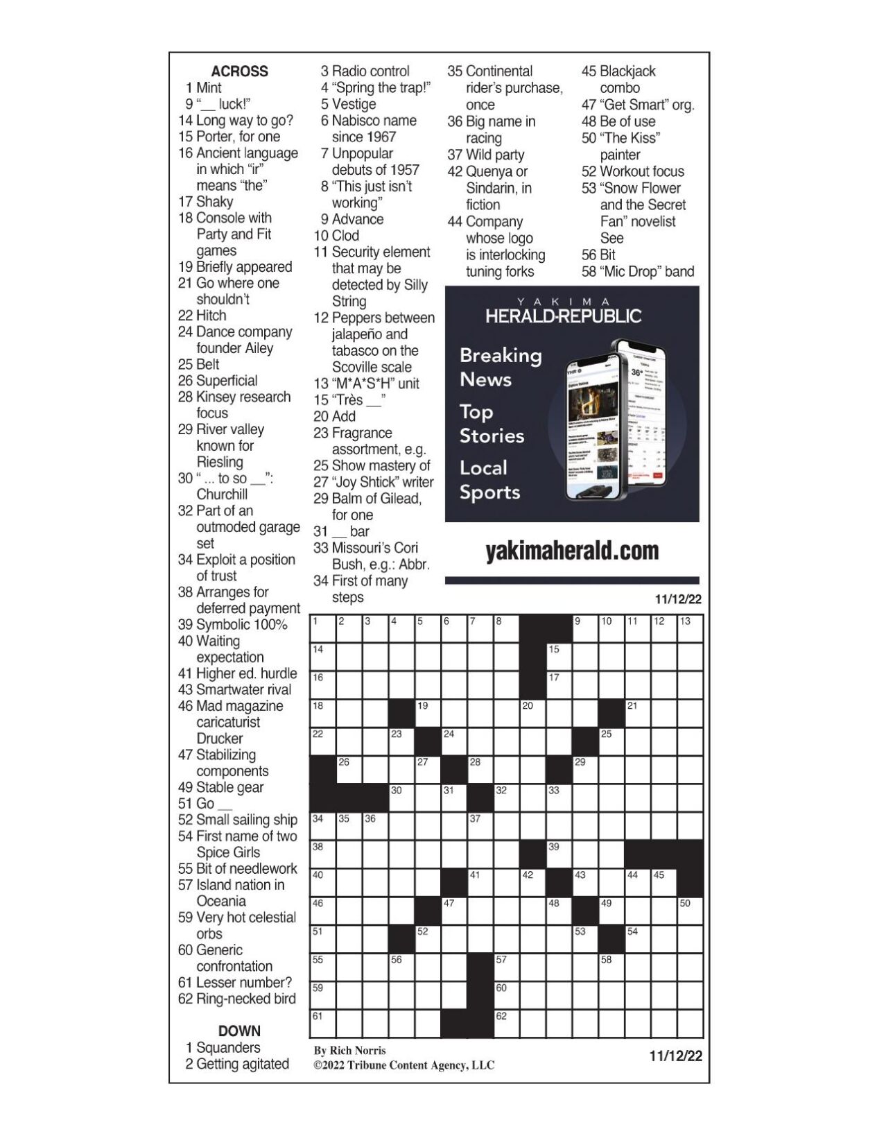 LA Times Crossword: Nov. 12, 2022 | Crosswords | Yakimaherald.com