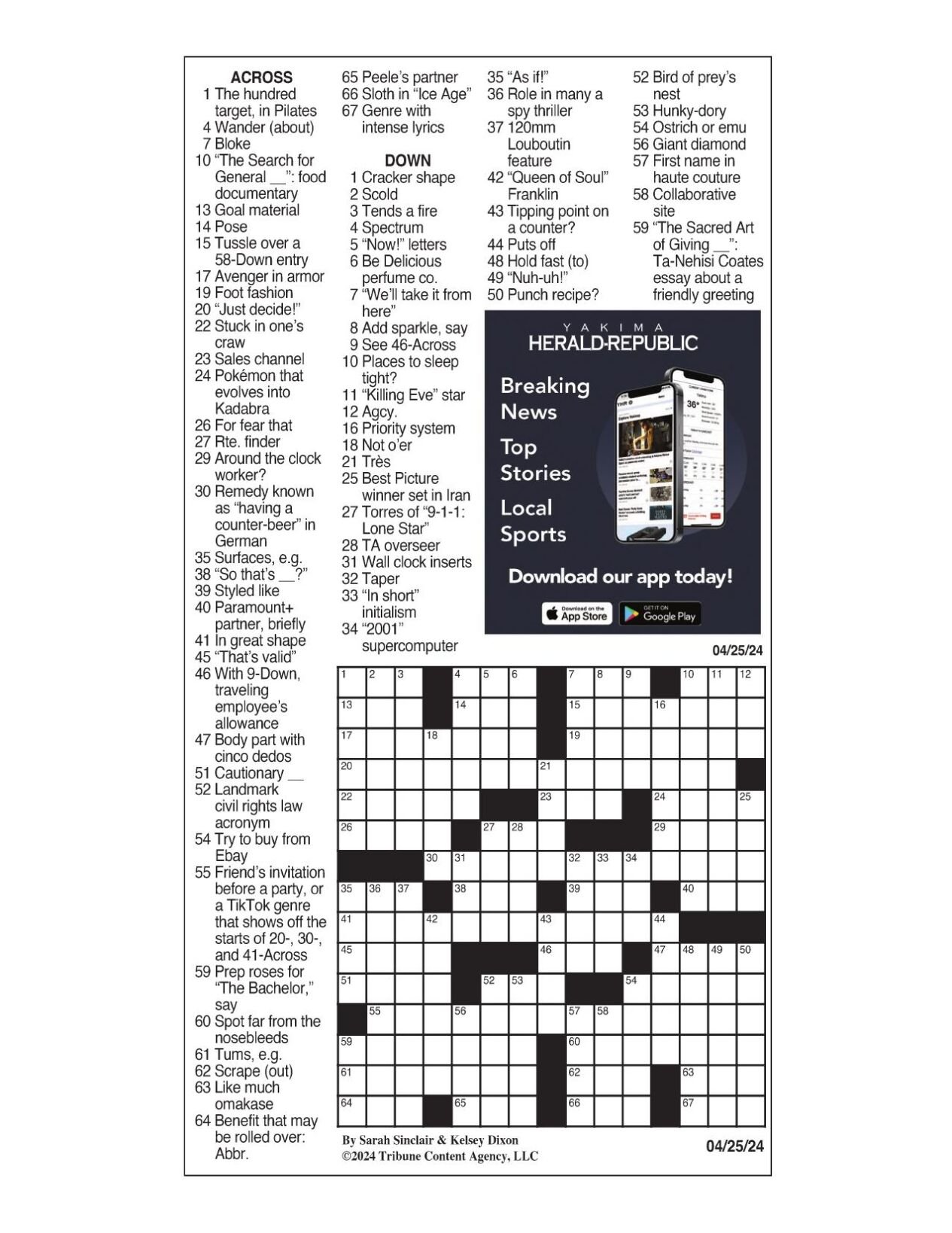 LA Times Crossword April 25, 2024 Crosswords