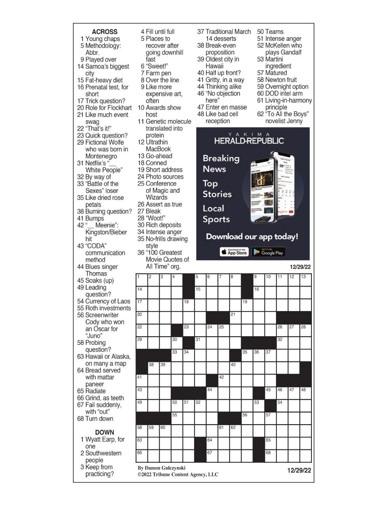 LA Times Crossword: Dec. 29, 2022 | Crosswords | Yakimaherald.com