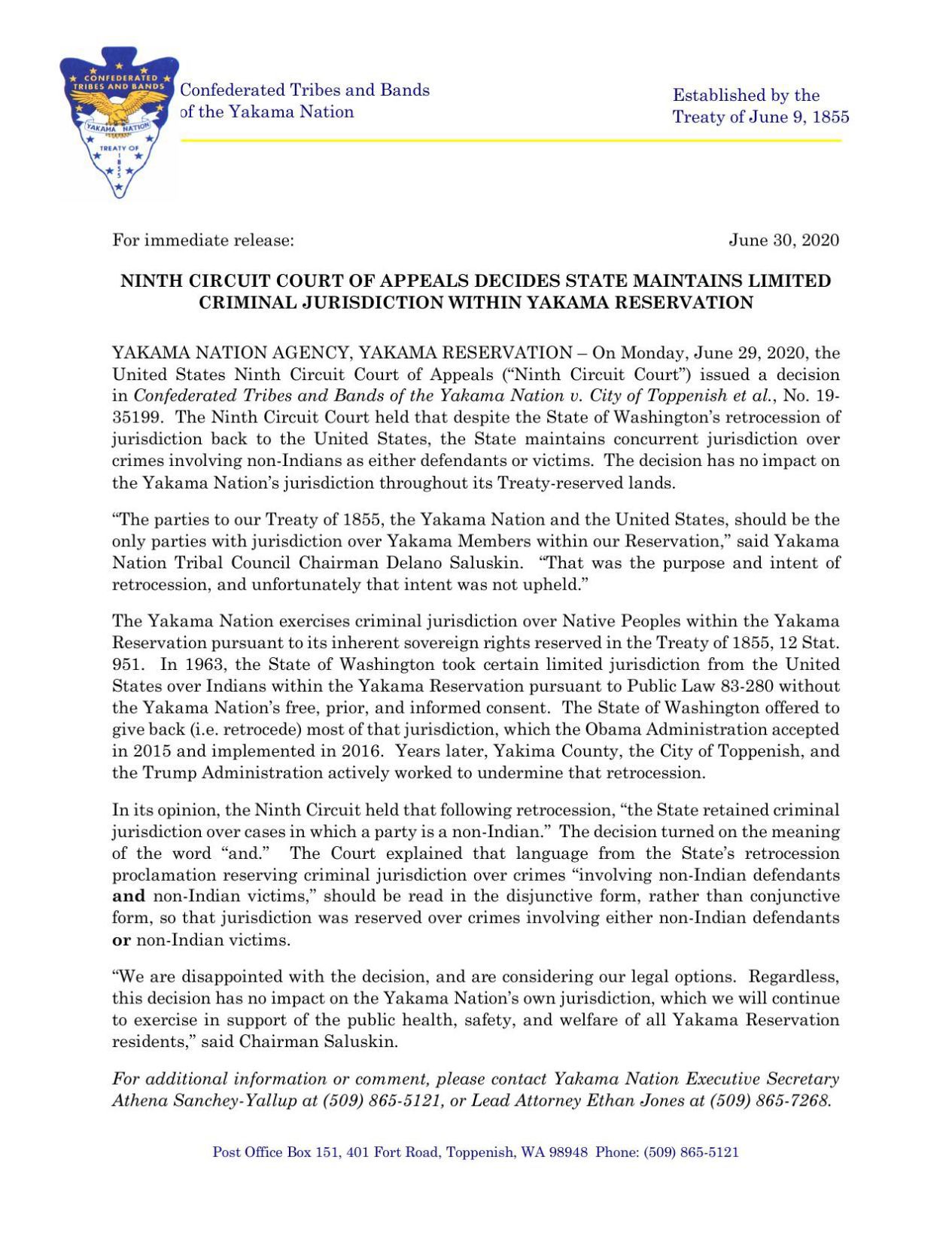 Yakama Nation statement/Ninth Circuit ruling | | yakimaherald.com