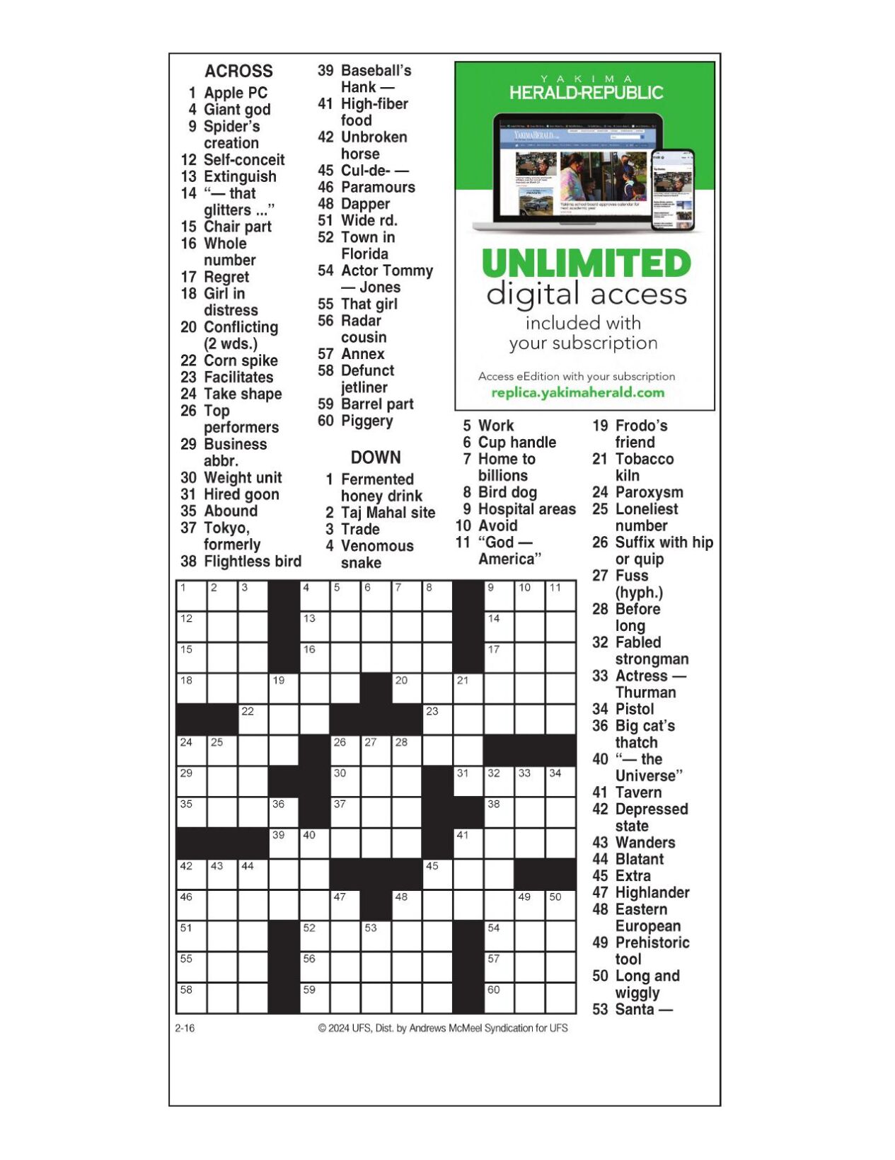 AM Crossword Feb 16 2024 Crosswords Yakimaherald Com   65cfb539c679c.preview 