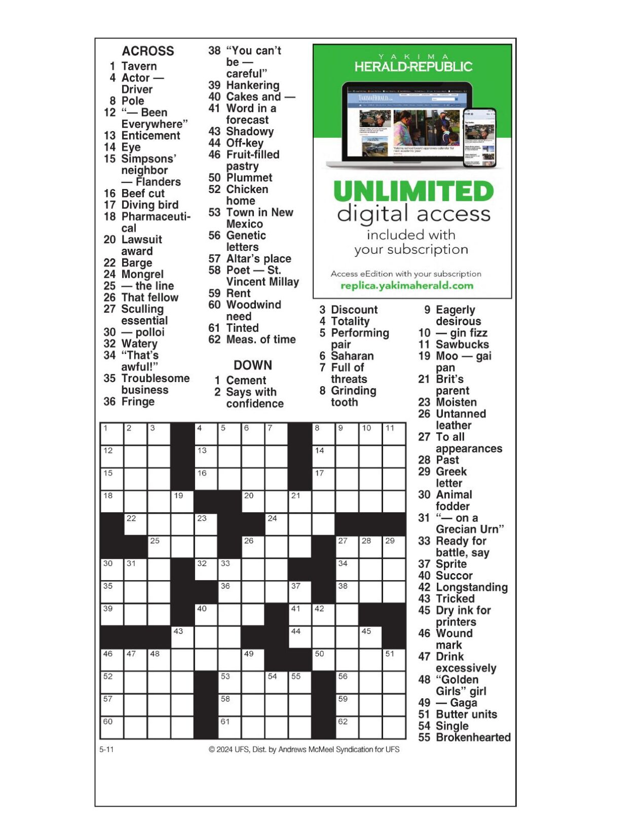 AM Crossword: May 11 2024 Crosswords yakimaherald com AM Crossword: May 11 2024 Crosswords yakimaherald com