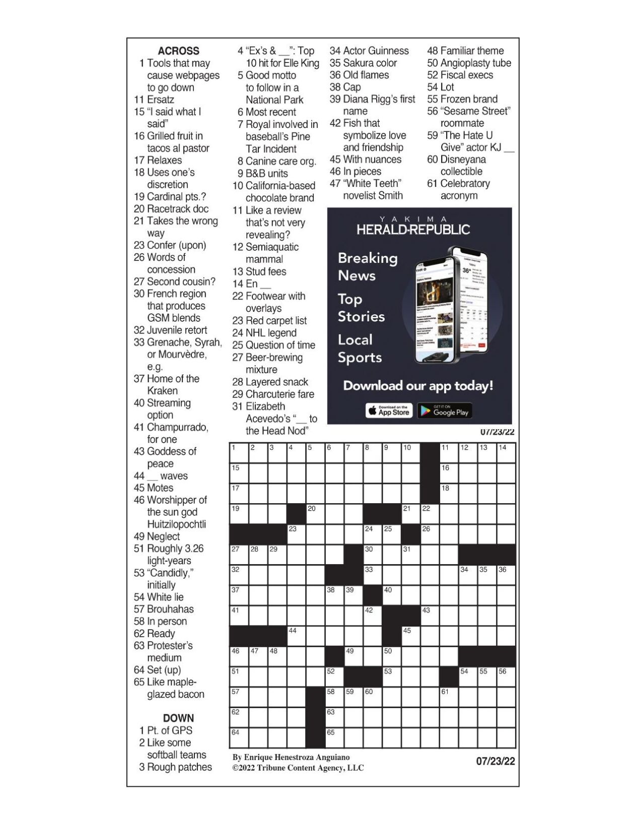 LA Times Crossword Answers 22 Jul 16, Friday 