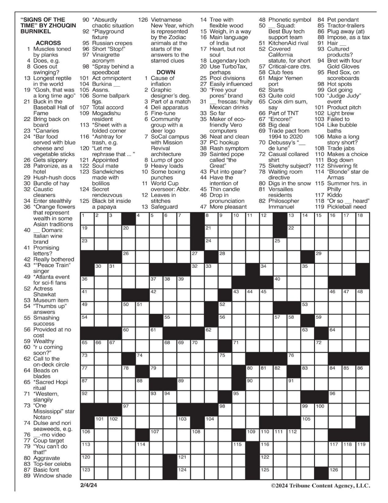 LA Times Crossword Feb. 4, 2024 Crosswords