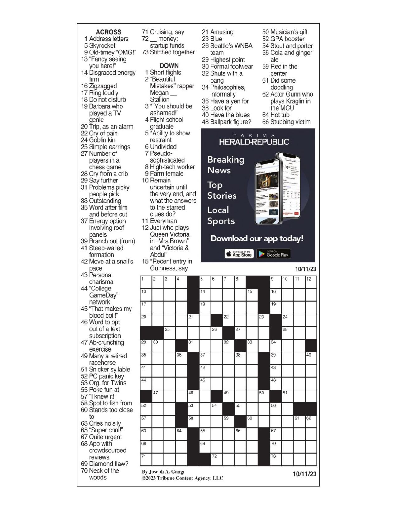 LA Times Crossword Oct. 11 2023 Crosswords yakimaherald