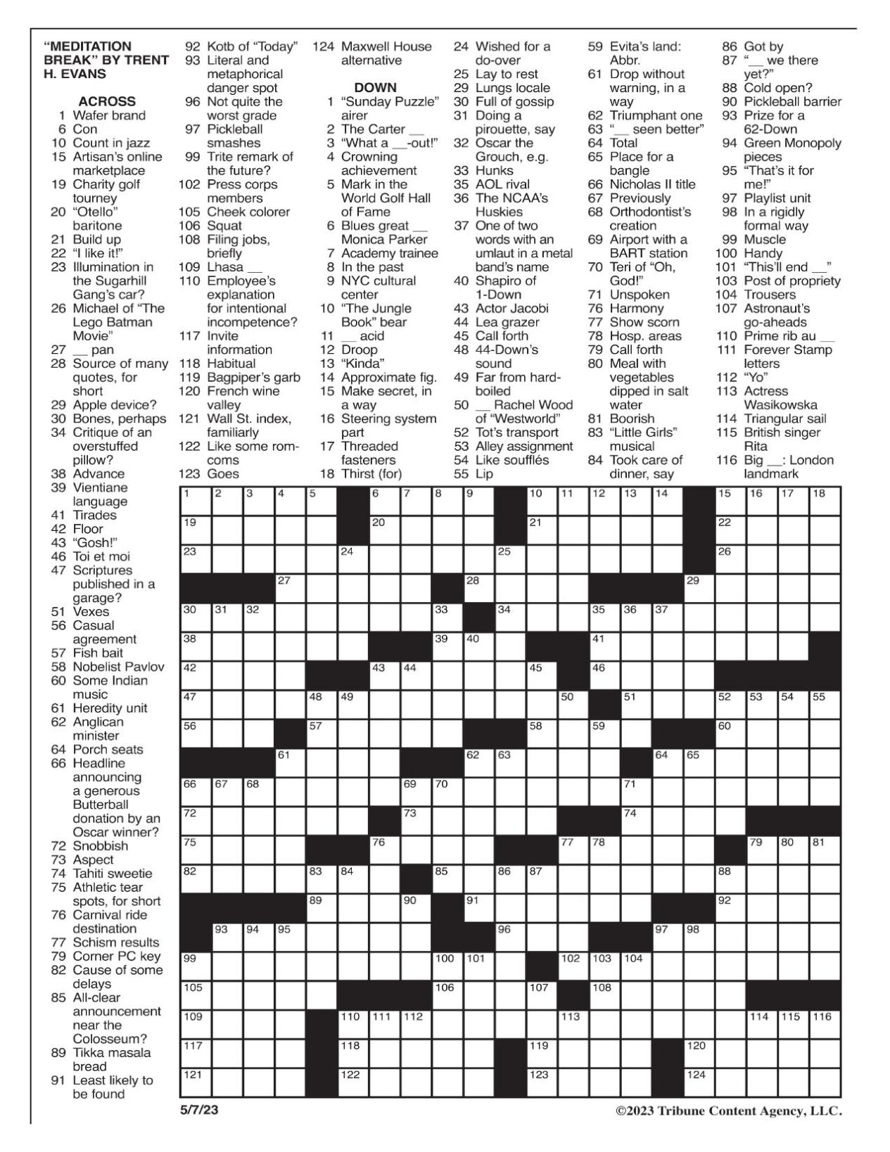 LA Times Crossword 1 May 23, Monday 