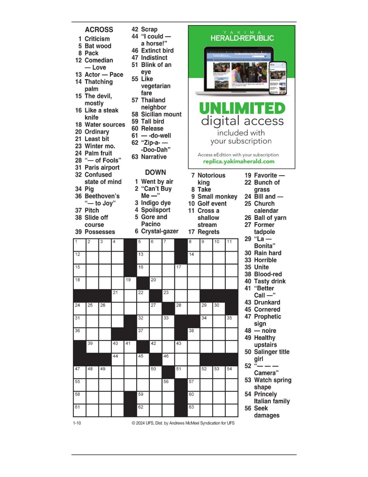 AM Crossword Jan 10 2024 Crosswords Yakimaherald Com   659cf8581babd.preview 