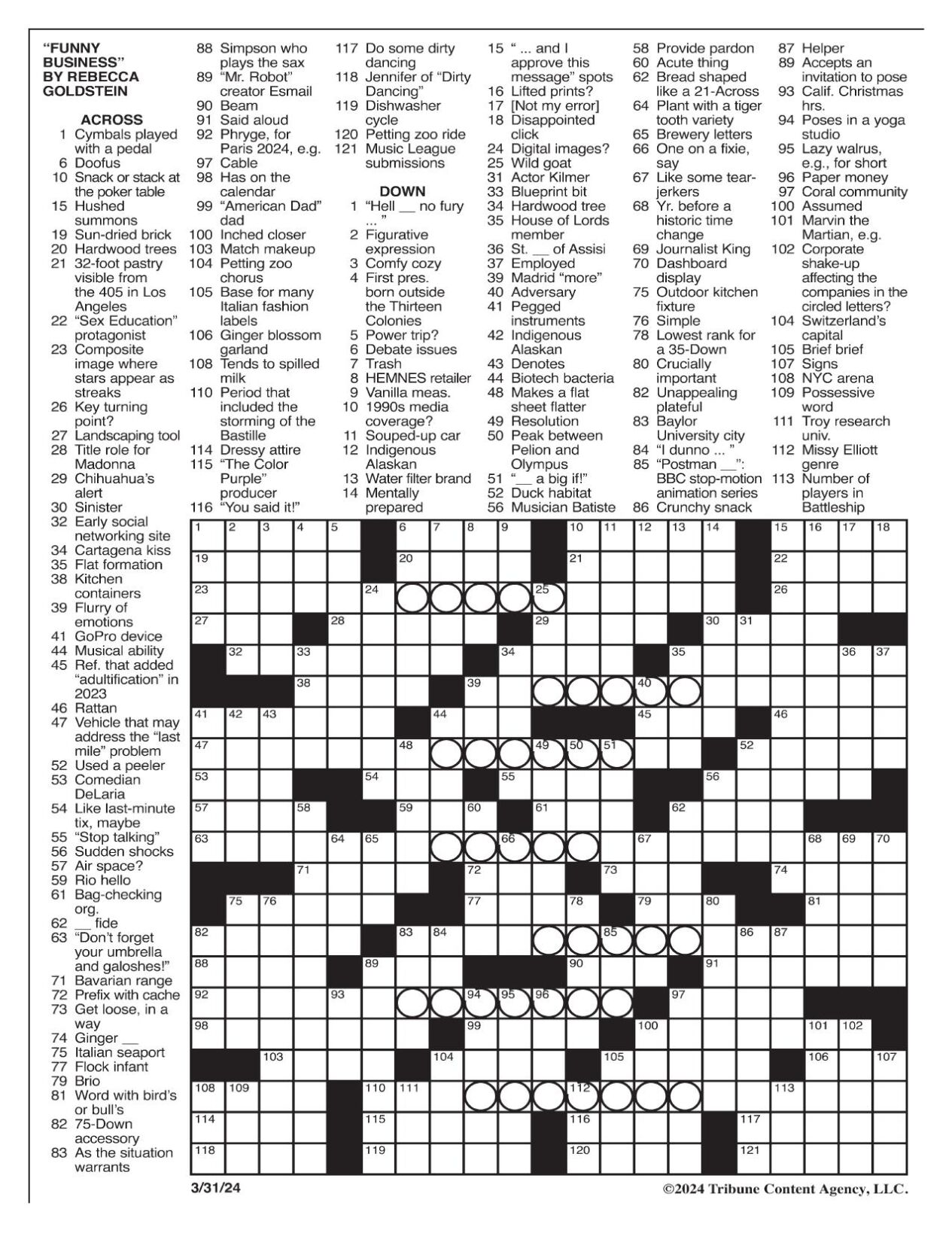 LA Times Crossword March 31, 2024 Crosswords