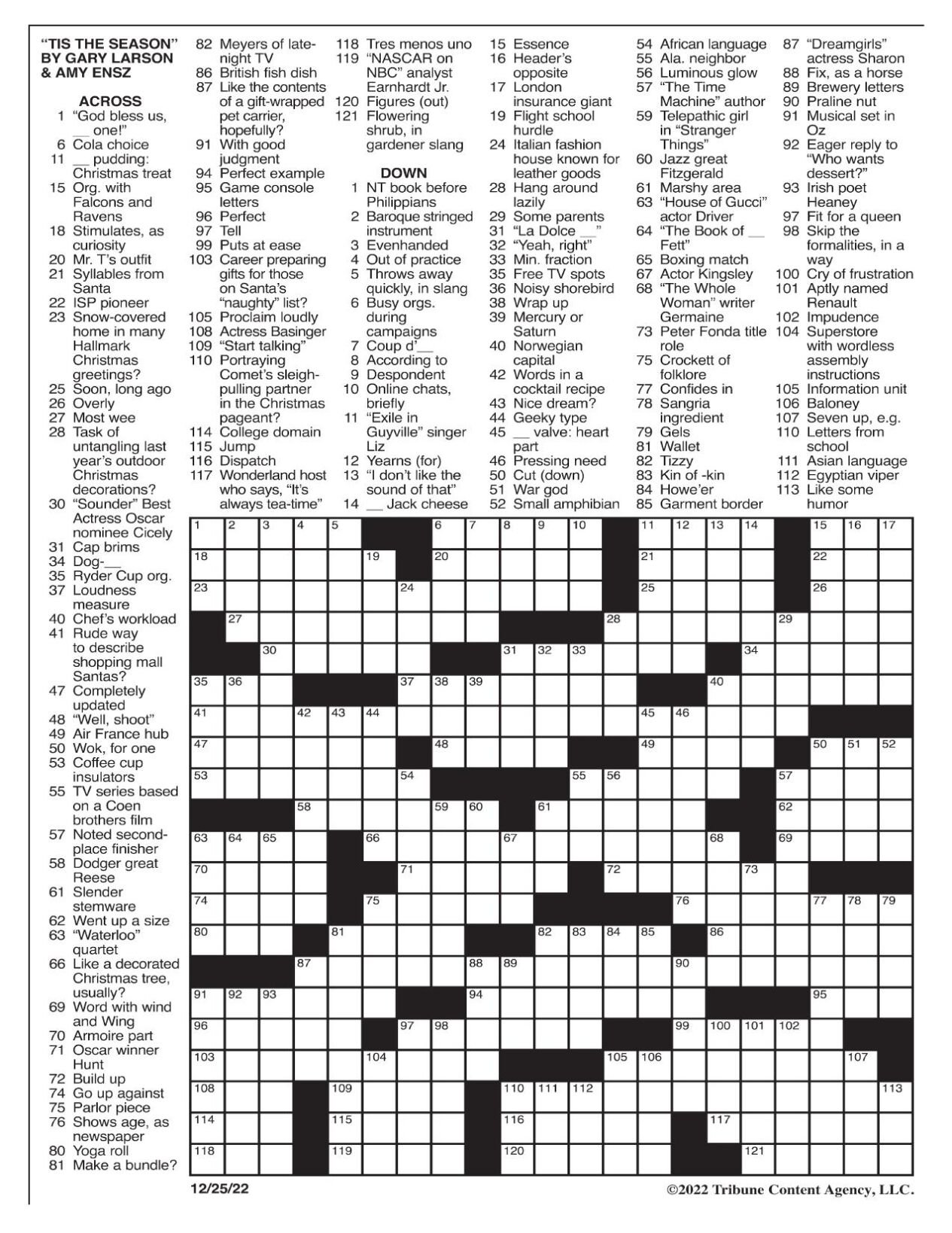 LA Times Crossword 22 Dec 20, Tuesday 