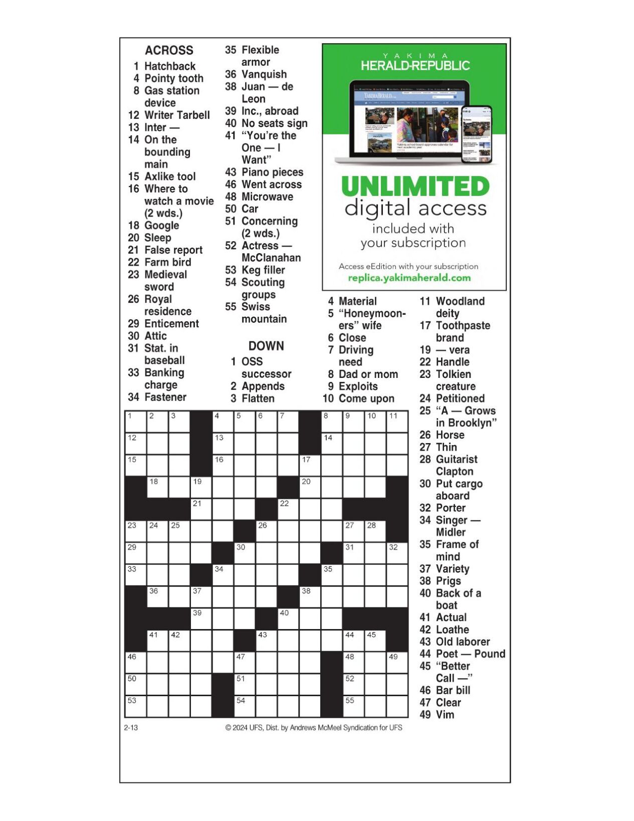 AM Crossword Feb. 13, 2024 Crosswords