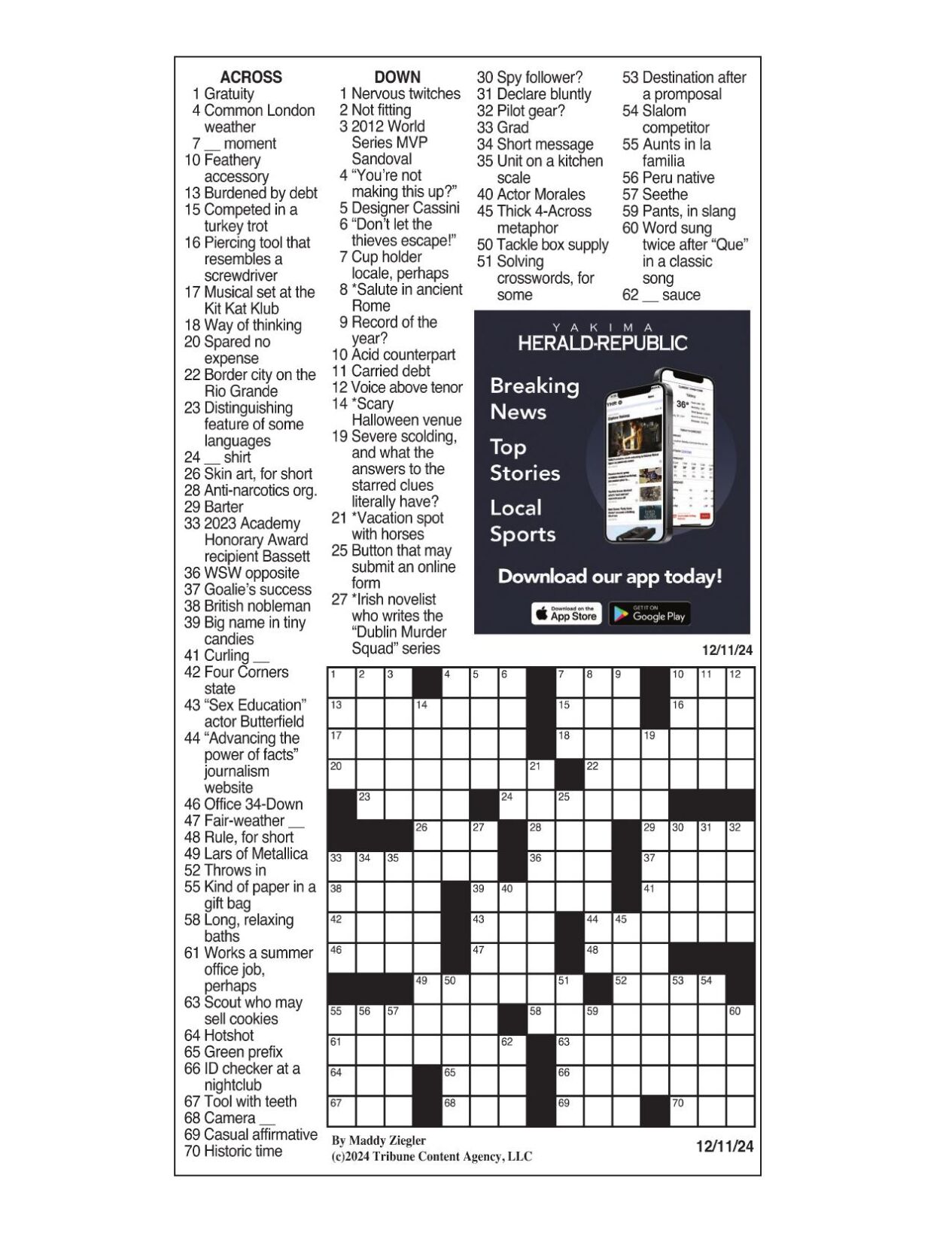 LA Times Crossword: Dec. 11, 2024 | Crosswords | yakimaherald.com