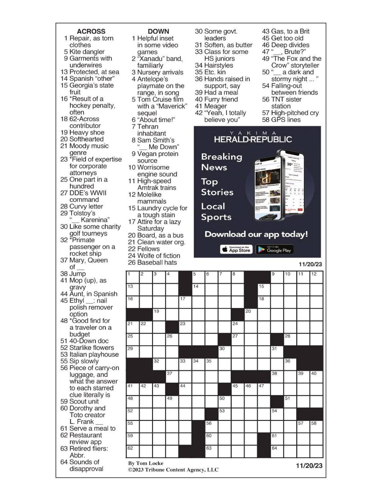 LA Times Crossword 20 Apr 20, Monday 